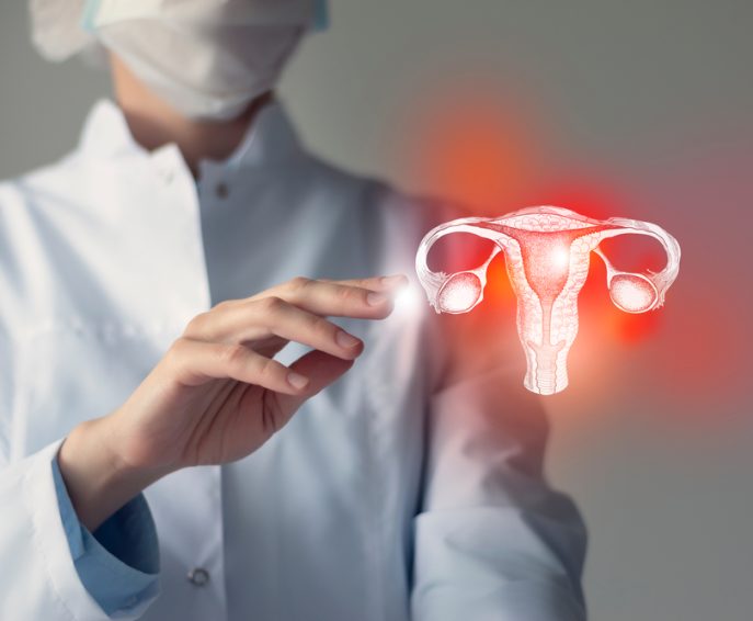 Female,Doctor,Touches,Virtual,Uterus,In,Hand.,Blurred,Photo,,Handrawn Female,Doctor,Touches,Virtual,Uterus,In,Hand.,Blurred,Photo,,Handrawn